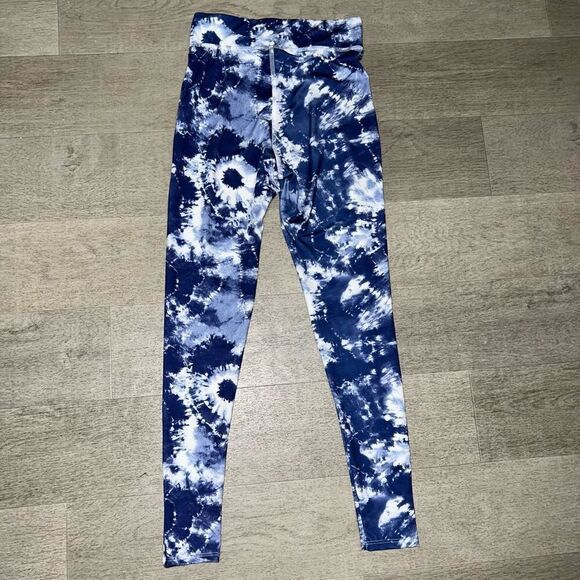 Peach Love California, Blue & White Tie Dyed Boho Hippy Leggings, Women’s Small - Picture 10 of 11